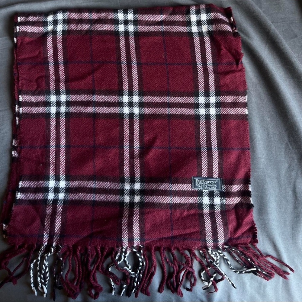 Burberry Red and Black Plaid Cashmere Scarf